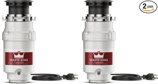 Waste King 1/2 HP Garbage Disposal with Power Cord for Kitchen Sink Food Waste, L-1001 (Pack of 2)