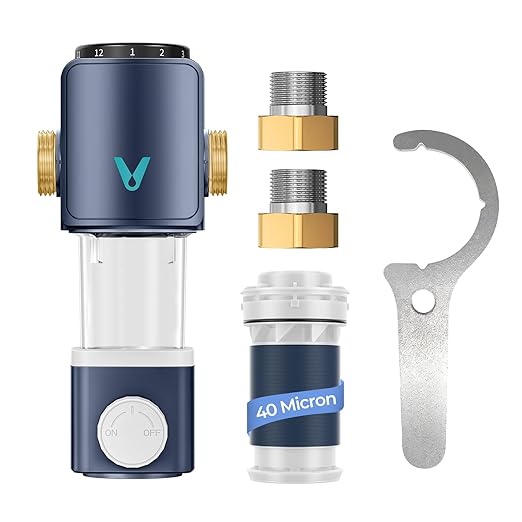 VIOMI 40 Micron Spin Down Sediment Filter, Backwash Whole House Water Filtration System for City Water, NSF/ANSI 372 Certified, Reusable Pre-Filtration System, 1" MNPT + 3/4" MNPT, BPA-Free