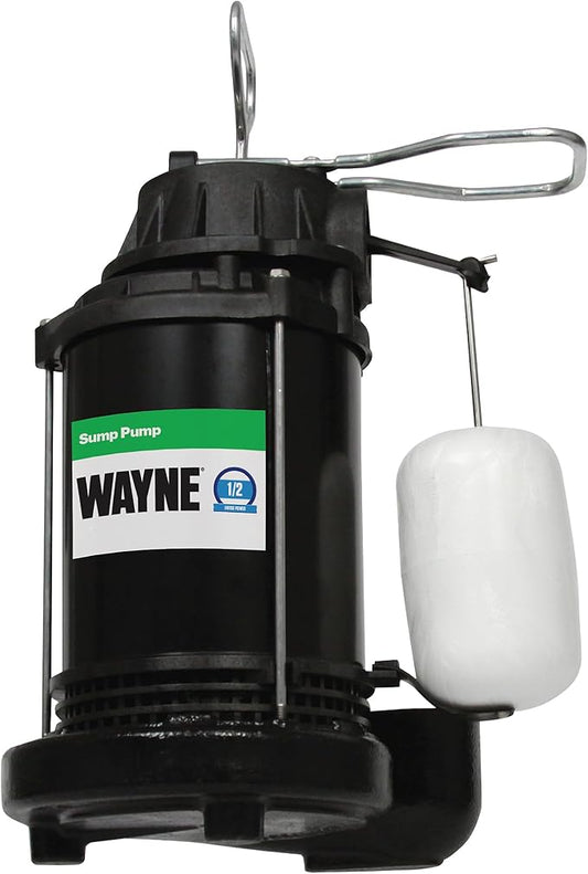 WAYNE CDU800 1/2 HP Submersible Sump Pump – Cast Iron & Stainless Steel, Vertical Float Switch, 5,100 GPH, 3-Year Warranty
