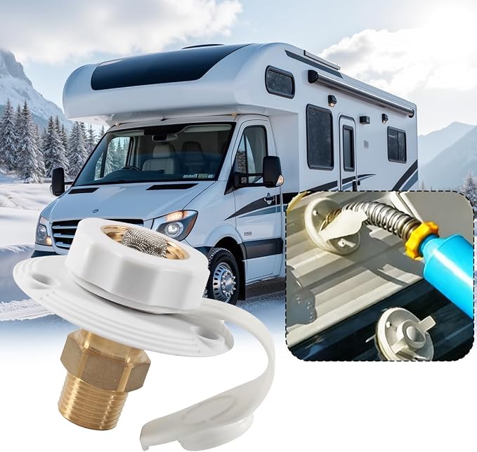 RV City Water Inlet with Check Valve, 3/4'' NH Female to 1/2" NPT Male Brass Motorhome Water Fill Inlet Connection, Camper Liquid Hose Connector, Universal for Trailer Camper RV (White)