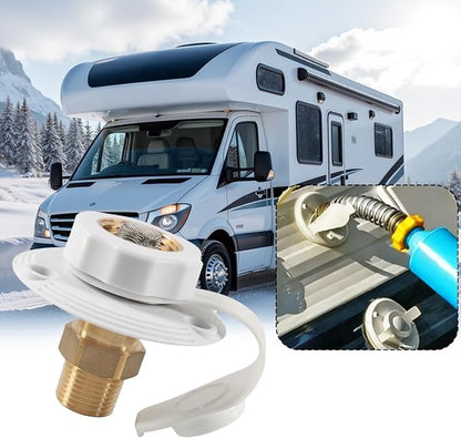 RV City Water Inlet with Check Valve, 3/4'' NH Female to 1/2" NPT Male Brass Motorhome Water Fill Inlet Connection, Camper Liquid Hose Connector, Universal for Trailer Camper RV (White)