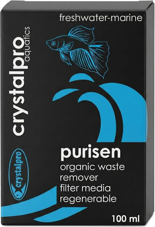 Crystalpro Purisen 100ml - Organic Waste Filtration Resin for Crystal Clear Aquarium Water - Regenerable - Fresh and Saltwater