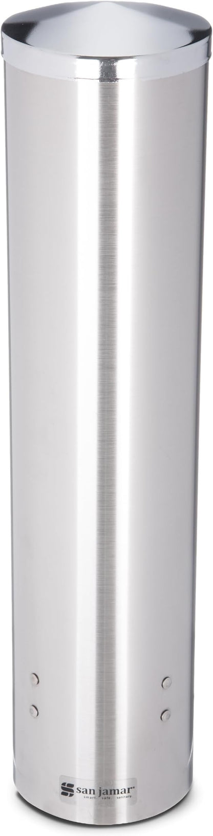 San Jamar Large Pull-Type Cup Dispenser 6-12 Oz. Flat Bottom Cups, 4.5 - 7 Oz Cone Cups with Flip Cap for Restaurants, Home, and Office, Stainless Steel, 16 Inches, Silver