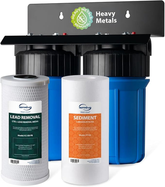 iSpring WGB21B-CPB 2-Stage Whole House Water Filtration System Reduces Cadmium, Mercury, Sediments, Chlorine, and up to 99% Lead, 1" Inlet/Outlet Ports