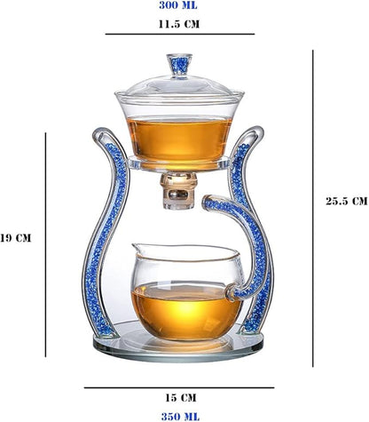 RORA Lazy Kungfu Glass Tea Set Semi Automatic Drip Rotating with Infuser Glass Teapot Set (6 cups)