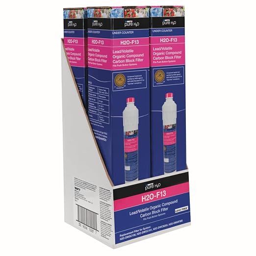 Watts Premier H2O-F13 Pure H2O LVOC Carbon Block Filter Replacement for H2O-DWGC100, H2O-DWGC101, H2O-DWCB200, H2O-DWUF300 Under Counter Water Filtration Systems, Push Button Design