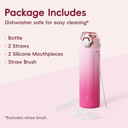 Konokyo FLOWPLAY 25oz Locking Push-Button Water Bottle with Silicone Spout,Leak-Proof,18/8 Stainless Steel Double-Wall Vacuum Insulated for Sports and Travel,BPA-Free,Cherry Blossom