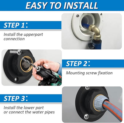 RV Water Inlet Connection City Water Fill Inlet Flange Brass,RV City Water Fill Inlet Plastic Flange with Check Valve Camper Black