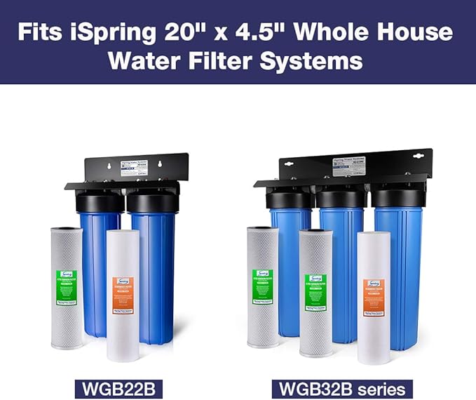iSpring FP25BX4 High Capacity 20” x 4.5” Water Replacement Cartridge Fine Sediment Filter, 4 pieces / 5 microns, White, 4 Count