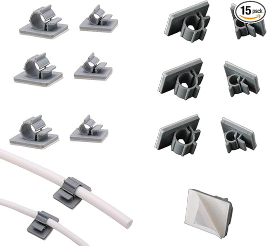15-Pack Adhesive RO Tubing Holder Clips - for 1/4 Inch Water Filter Tube, Cable Management Mounts for Reverse Osmosis System, Refrigerator, Under Sink Organization (1/4 inch RO Tubing Mounting Clips)
