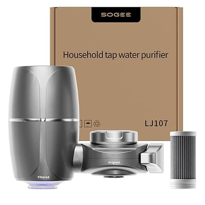 Faucet Water Filter, Sink Filter Water Faucet with NSF42&Blue Light,99.9% Multi-Layer Folded Filter,Removes Chlorine, Odor & Heavy Metals,1*Filter, LJ107