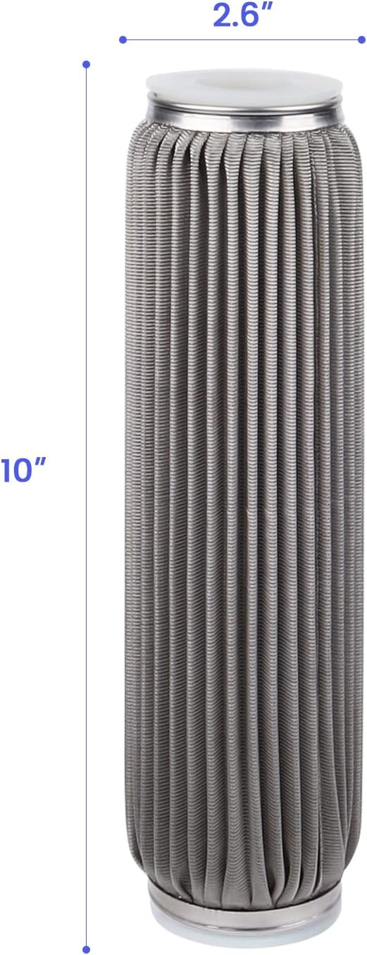 100 Micron 10" x 2.5" Stainless Steel Pleated Whole House Water Filter Cartridge, Universal Cleanable Water Filter Replacement for Well Water(100 Micron)