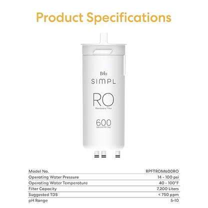 Brio RPFTROM600RO RO Replacement Membrane Filter for Brio SIMPL TROM600STD Reverse Osmosis Filtration System