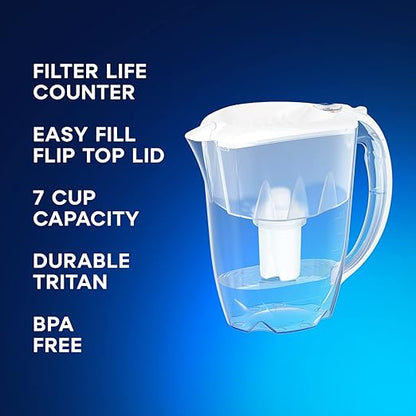 AQUAPHOR 7 Cup Ideal Water Filter Pitcher with 3 x B15 Filter | Reduces Chlorine & Heavy Metals | Fast Flow Water Filtration | BPA-Free & Dishwasher Safe | Improved & Filtered Water | White