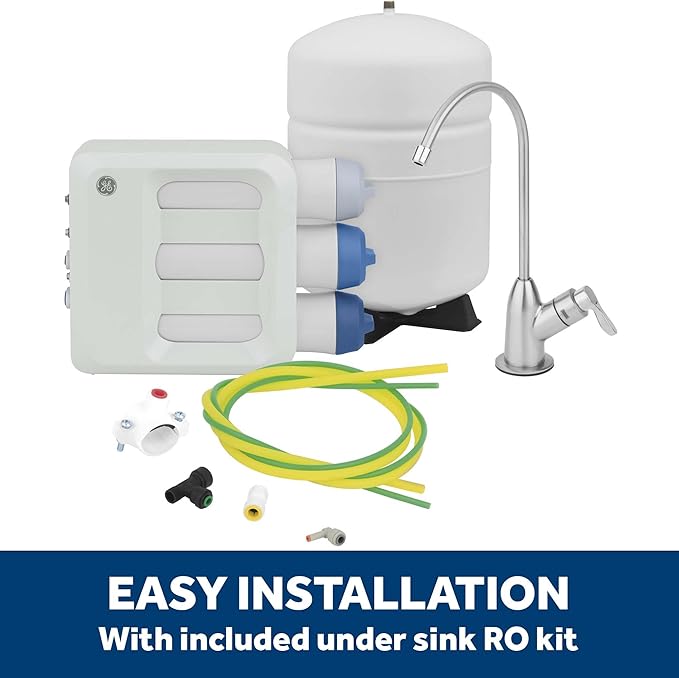 Bundle of GE Appliances Reverse Osmosis Under Sink Drinking Water System and GE Appliances Heavy Duty Whole House Water Filtration System with Advanced Filter