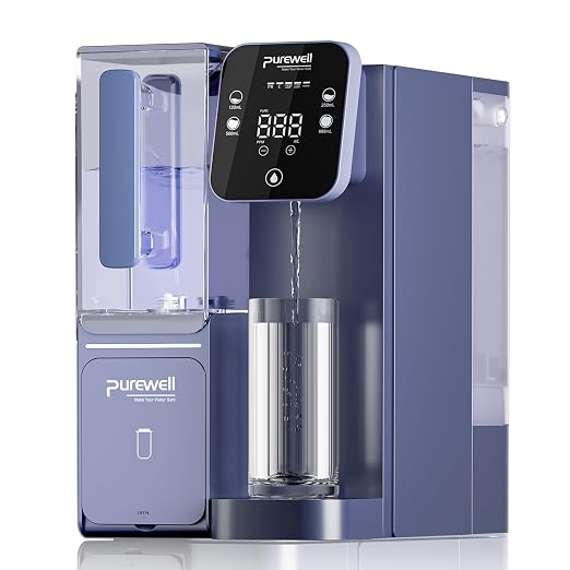 Purewell 4-Stage Alkaline Countertop Reverse Osmosis Water Filter System | Portable Water Pitcher, 3.5:1 Pure-to-Drain Ratio, Alkaline Filter, pH 8-9, No Installation Required, C01, for Home Use