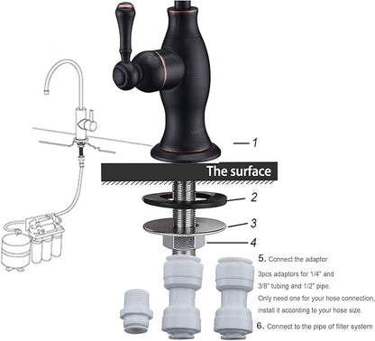Delle Rosa Drinking Water Faucet, Stainless Steel Kitchen Water Filter Faucet, Commercial Water Filtration Faucet for Under Sink Water Filter System Black& Gold,Non-Air Gap