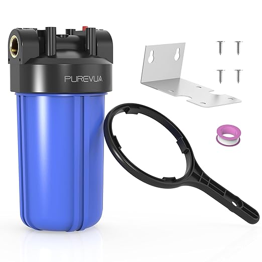 PWB10 Whole House Water Filter Housing, Fits 10” x 4.5” Big Blue Filters, Inline Pre-Filtration System for RV, Home Well and City Water Sediment etc with 1" NPT Port, Pressure Relief Valve