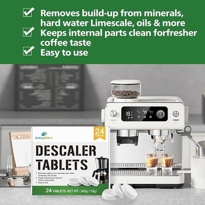 Espresso Machine Cleaning Tablets Descaling Coffee Maker Descaler Tablets 24 Count, Compatible With Nespresso, Keurig, Ninja, Delonghi, Miele, Descaler Tabs for Espresso Machines And Drip