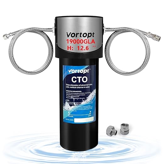 Vortopt Q7 19000 Gallon Sink Water Filter,Reduces Chlorine,Lead,Bad Taste & Odor,Undersink Water Filter Systems Direct Connect to Kitchen Faucets,NSF/ANSI 372/42 Certified,2 Year.