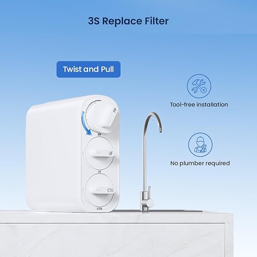 GLACIER FRESH CTO Replacement Filter for GFU06 Ultra Filtration System | Tankless Ultra Compact Design, with Faucet, No Electricity & Waste Water, Preserve Beneficial Minerals No TDS Reduction