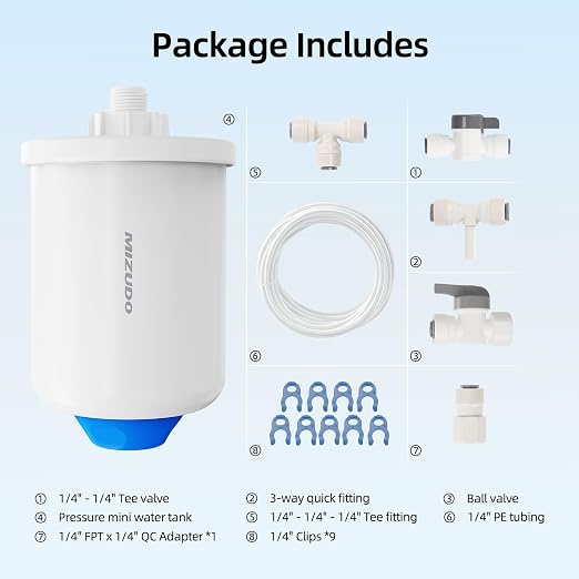 MIZUDO Mini Water Tank RO Pressure Tank for Non-Electronic Faucet, Tankless Reverse Osmosis System – Under-Sink Water Pressure Tank, 0.26 Gallons, Compatible with MIZUDO Reverse Osmosis Systems