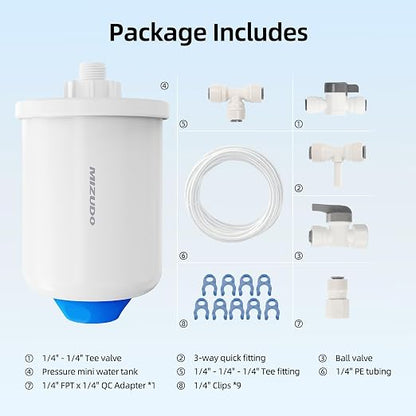 MIZUDO Mini Water Tank RO Pressure Tank for Non-Electronic Faucet, Tankless Reverse Osmosis System – Under-Sink Water Pressure Tank, 0.26 Gallons, Compatible with MIZUDO Reverse Osmosis Systems