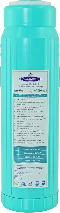 Crystal Quest GAC Coconut Shell Water Filter Cartridge - Reduces Chlorine & Chloramines, Long-Lasting Performance, Durable Construction, Enhanced Filtration for Crystal Quest Systems