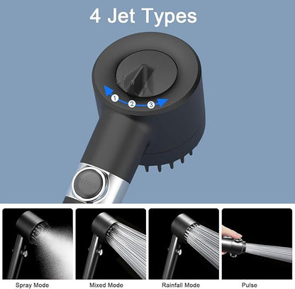 Filtered Shower Head with Handheld, High Pressure 4 Spray Showerhead with Filters & Upgraded Anti-clog Nozzles for Hard Water -Remove Chlorine, Reduce Dry Itchy Skin -ON/OFF Switch for Pet Bath