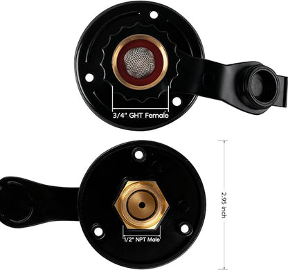 RV City Water Inlet With Check Valve - Lead-Free Brass 3/4 NH Female to 1/2 NPT Male Connection, Ideal RV Water Fill Replacement Flange