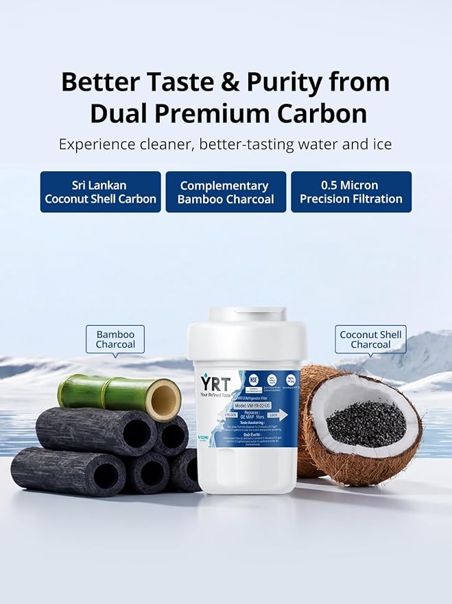 YRT MWF Filter Replacement for GE Fridge, NSF/ANSI 372 & 53 & 42 Certified | Compatible With SmartWater MWFP, MWFA, GWF, HDX FMG-1, WFC1201, RWF1060, GSE25GSHECSS, 197D6321P006, Kenmore 9991, 2 Pack