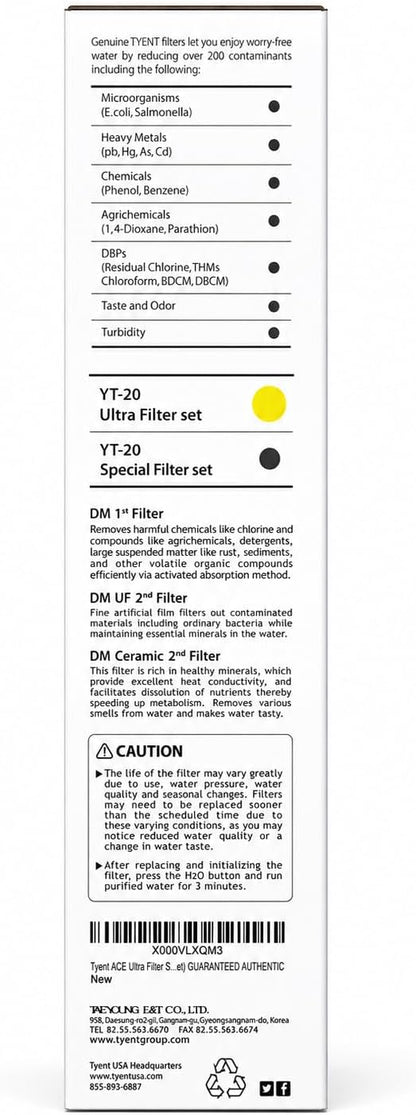 Tyent - YT Ultra Filter Replacement Set - Compatible with ACE-11, ACE-13, Hybrid, Edge Series, UCE-13 Series, Q-Series - High-Performance Filtration - Premium Carbon Block Filters Made in USA