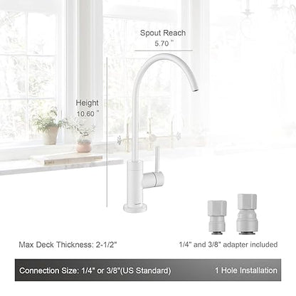 AguaStella AS09W Shiny White Stainless Steel Kitchen Water Filter Faucet RO Faucet for Most Reverse Osmosis Units or Water Filtration System in Non-Air Gap