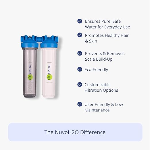 NuvoH2O Advanced 2-Stage Citrus-Based, Salt-Free Water Filter System + Water Softener and Carbon Filter – Healthy & Pure Water – Removes Hard Water Build Up (Whole Home Duo System) | Whole Home, Citrus-Based, Salt-Free, Carbon Filter, Removes Hard Wate...