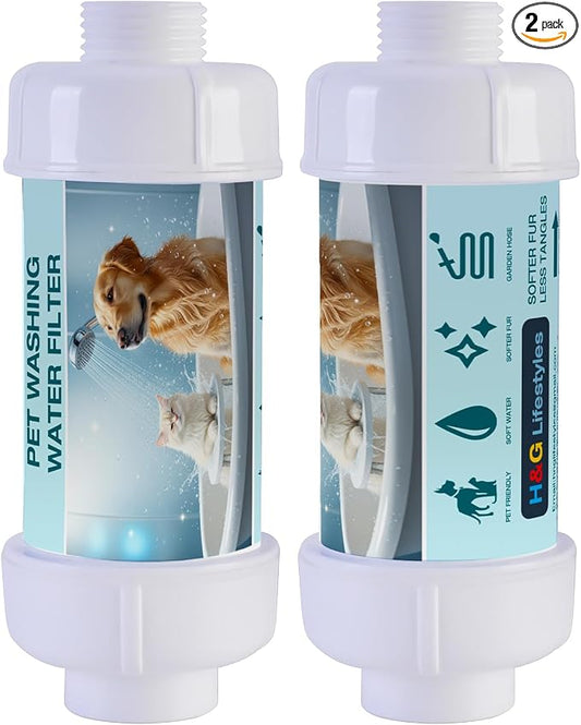 H&G Lifestyles Garden Hose Filter for Hard Water,Water Hose Filter for Pets | Water Softener for Pet Bathing,Food Grade Resin,3/4” GHT, Helps Reduce Tangles & Keep Fur Smooth, Up to 7 GPM,2 Packs