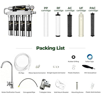 MapleRun 0.01μm Ultra Filtration Under Sink Water Filtration System, 304 Stainless Steel Water Purifier, High Flow Drinking Water Filter for Kitchen Sink, No Electricity Needed
