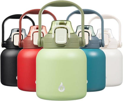 BJPKPK Insulated Water Bottles with Straw, 27 oz Cute Water Bottles with Handle, BPA Free Stainless Steel Metal Jug, Easy Carry Flasks for Men & Women, Light Green