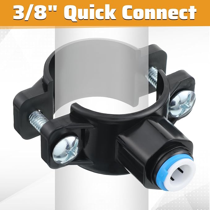 1 Pack 3/8" Drain Saddle Valve, Quick Connect Drain Saddle Clamp Plastic Water Filters Valve Clamp Hose Pipe Adapter for Reverse Osmosis System