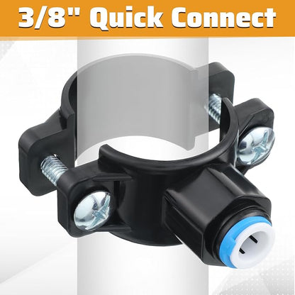 1 Pack 3/8" Drain Saddle Valve, Quick Connect Drain Saddle Clamp Plastic Water Filters Valve Clamp Hose Pipe Adapter for Reverse Osmosis System