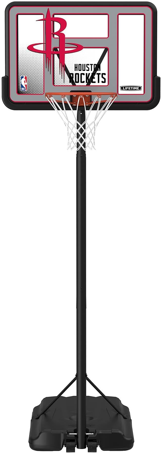 Lifetime NBA Houston Rockets Portable Basketball Hoop, Adjustable Height 7.5-10 Ft, 44 Inch Shatterproof Fusion Backboard, Base with Wheels
