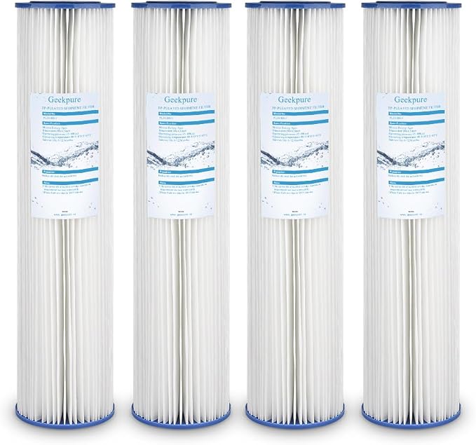 Geekpure Whole House Pleated PP Polypropylene Sediment Replacement Filters -4.5" x 20"-5 Micron -Pack of 4