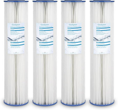 Geekpure Whole House Pleated PP Polypropylene Sediment Replacement Filters -4.5" x 20"-5 Micron -Pack of 4
