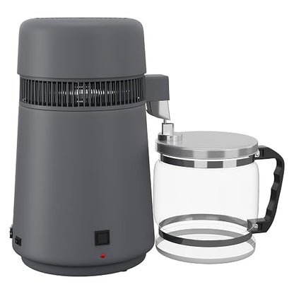 GarveeHome Water Distillers for Home Countertop, 1 gal/4 l Stainless Steel Distilled Water Machine with Glass Container, 750W Desktop Drinking Purifier Filter Distilling Kit, Gray