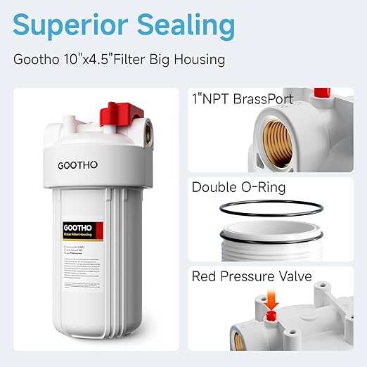 Whole House Water Filter Housing equiped with 10"x4.5" PP Sediment Filters for Well and City Water, Pre-Filtration System for Home, 1" NPT Port, (Housing + PP Filter Combo)