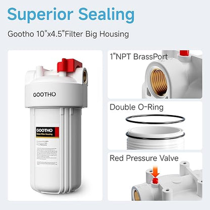 Whole House Water Filter Housing equiped with 10"x4.5" PP Sediment Filters for Well and City Water, Pre-Filtration System for Home, 1" NPT Port, (Housing + PP Filter Combo)
