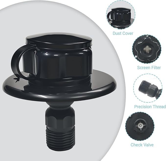RV City Water Inlet Connection with Check Valve, RV City Water Fill Inlet for RV Camper Motorhome Trailer Marine, RV Water Flange Inlet Replacement (Black)