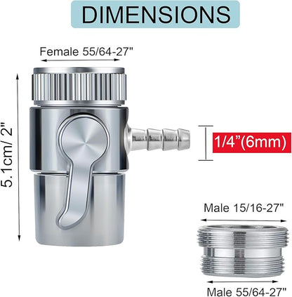 Countertop Water Filter Diverter Valve with Barb Connector, Faucet Diverter Adapter for 6mm, 8mm, 9.5mm Tubing or Hose, Compatible with Standard Kitchen Faucets (6mm barb)