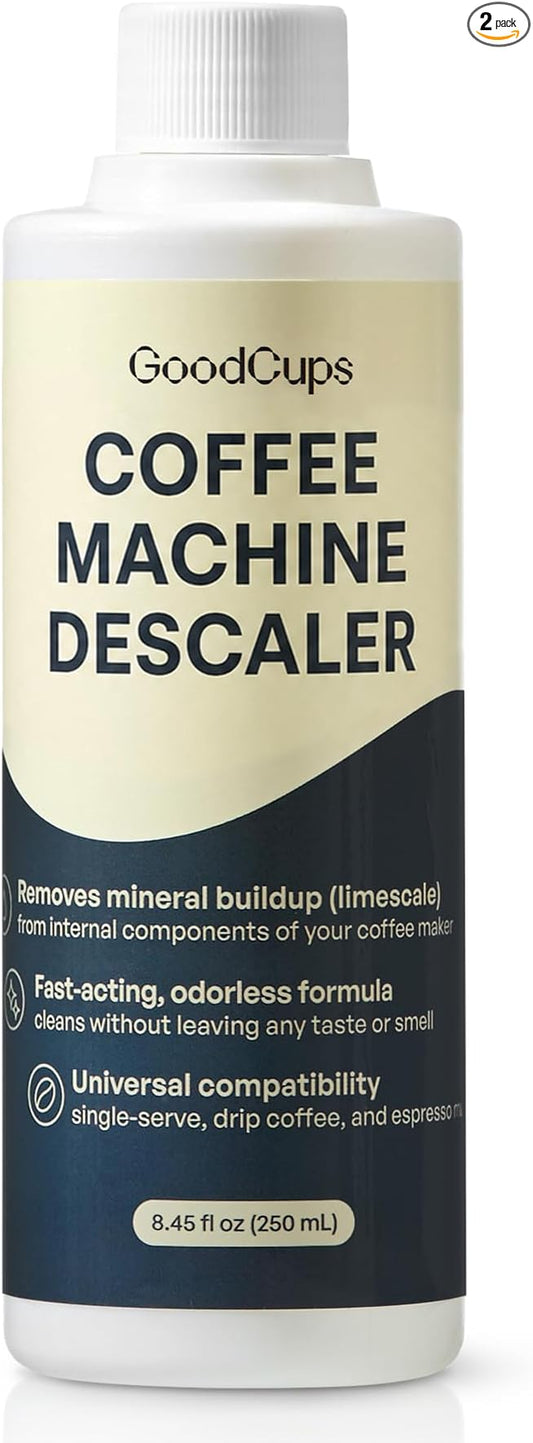 GoodCups Coffee Machine Descaler Solution, 2 Pack (16.9 fl oz Total), Universal Descaling Liquid for Keurig, Nespresso, Breville, Ninja, Espresso & Drip Coffee Makers, 4 Cleaning Cycles