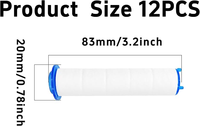 12Pcs 3.2” Shower Head Filter Cartridge, PP Cotton Replacement Filters for High Pressure Handheld Turbo Fan, Vortex Hydro Jet Shower Head, Improves Water Quality, Easy Install