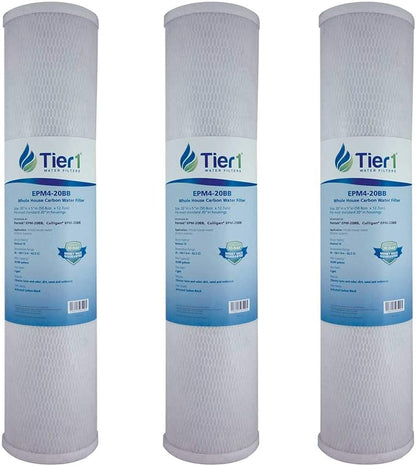 Tier1 10 Micron 20 x 4.5 Water Filter | Whole House Radial Flow Carbon Cartridge | Granular Activated Pre-Filter | Replacement for Pentek EPM-20BB, 155783-43, EPM4-20BB | 4.5 x 20 Water Filter (3pk)